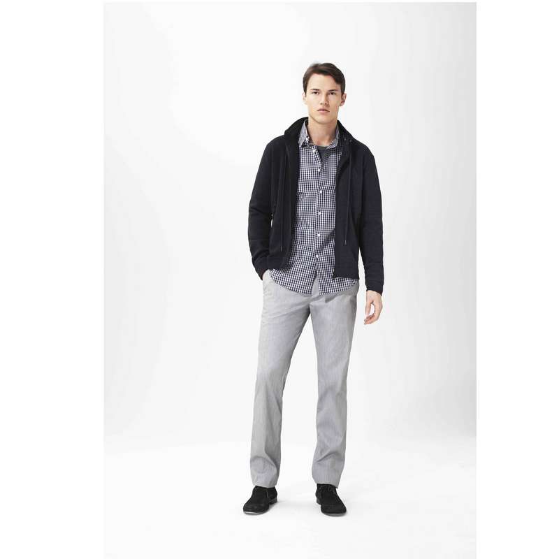 Straight Leg Trousers with Two Back Besom Pockets, Gray, large