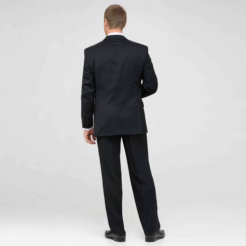 Black Single Pleat Athletic Fit Wool Suit, Black, large