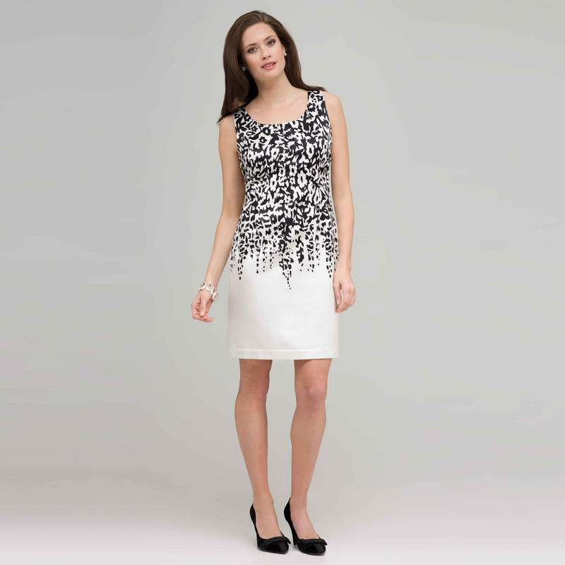 Floral Black and White Dress., White & Black, large
