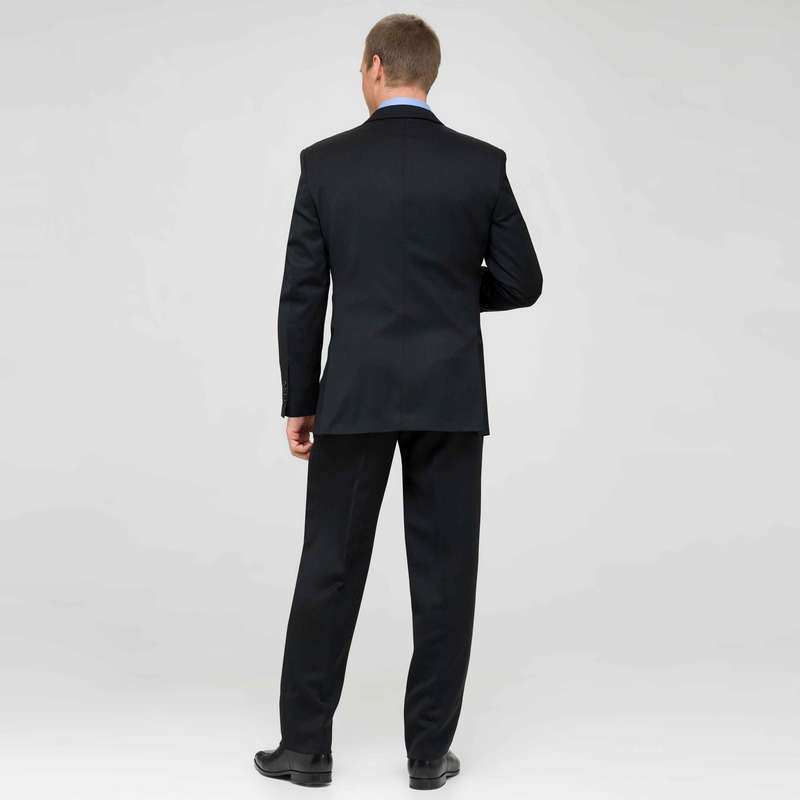 Black Flat Front Wool Suit, Black, large