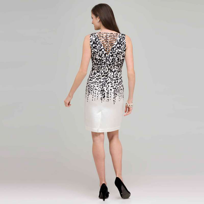 Floral Black and White Dress., White & Black, large