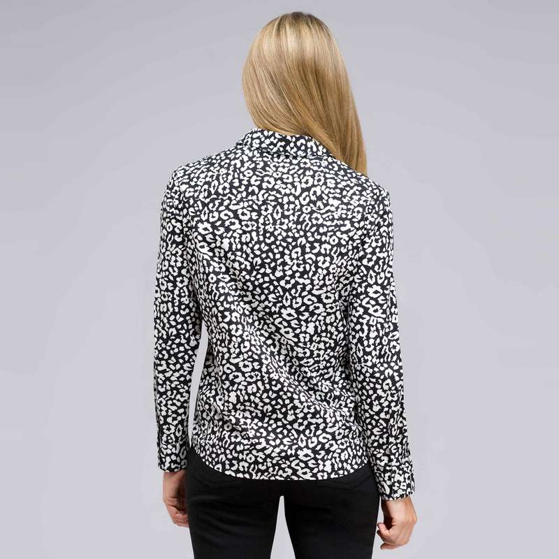 Long Sleeve Classic Button Front Shirt, Black & Sugar, large