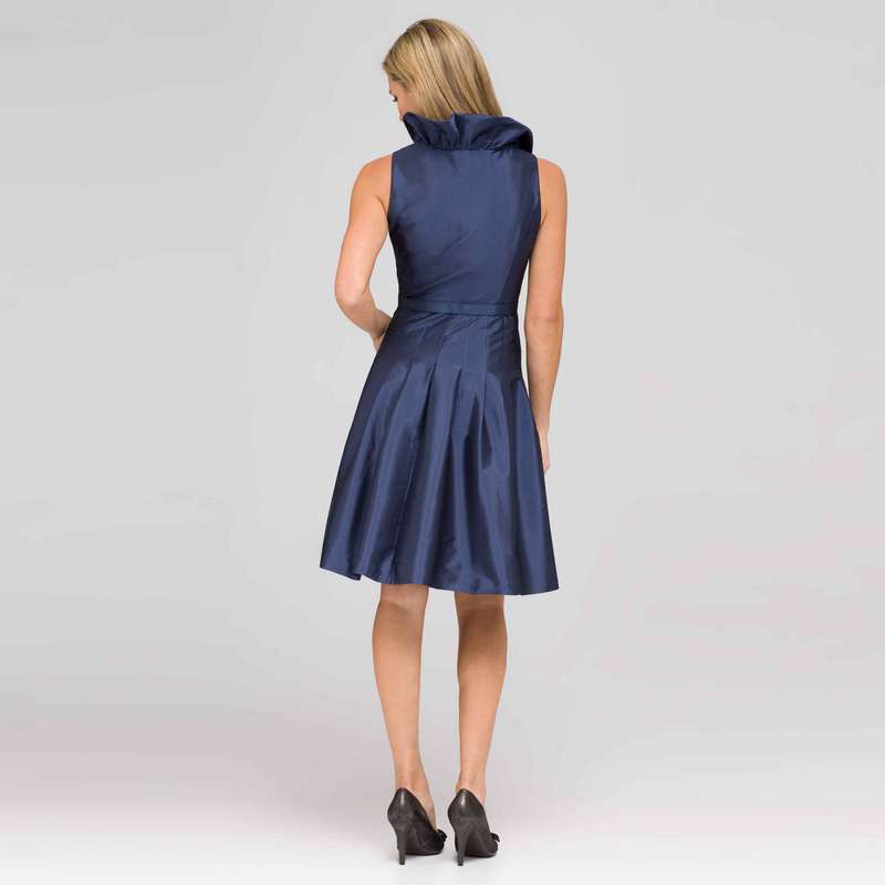 Ruffle Front A-Line Dress, Navy, large