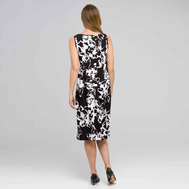 Floral Scoop Neck Tank Dress, Black & White, large